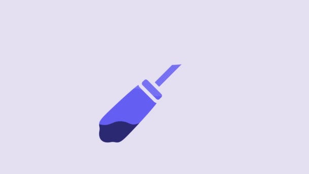 蓝色螺丝刀图标隔离在紫色背景 服务工具符号 4K视频运动图形动画 — 图库视频影像