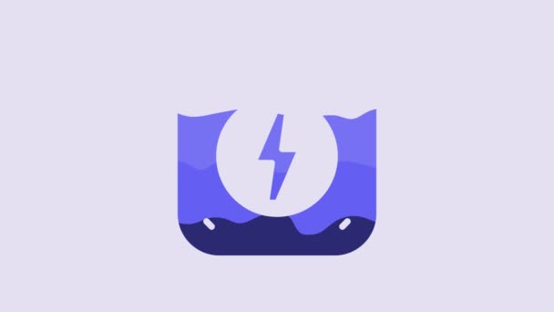 Blue Lightning Bolt Icon Isolated Purple Background Flash Sign Charge — Vídeos de Stock
