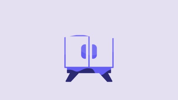 Ícone Mesa Cabeceira Mobília Azul Isolado Fundo Roxo Animação Gráfica — Vídeo de Stock
