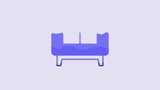 青いソファのアイコンは紫色の背景に隔離されています 4Kビデオモーショングラフィックアニメーション — ストック動画