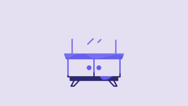 Icona Del Tavolo Toeletta Blu Isolata Sfondo Viola Animazione Grafica — Video Stock