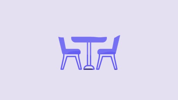 Niebieski Drewniany Stół Ikoną Krzesła Fioletowym Tle Animacja Graficzna Ruchu — Wideo stockowe