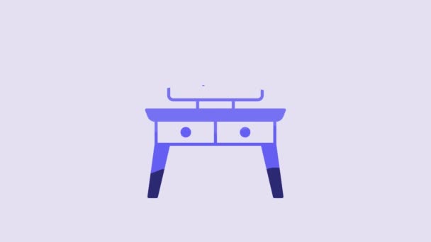 Blue Dressing Table Icon Isolated Purple Background Video Motion Graphic — Stock Video