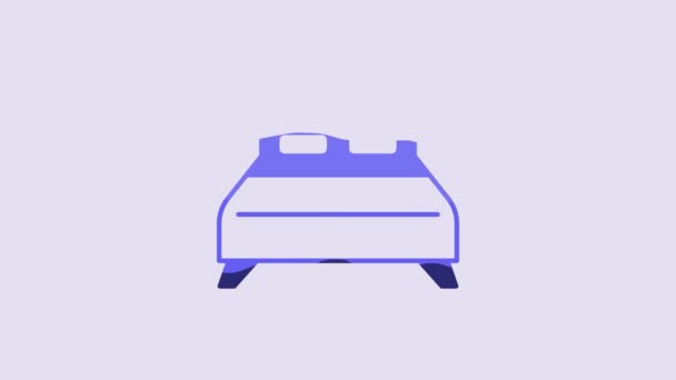 紫色の背景に隔離された2人または1人のアイコンのための青い大きなベッド 4Kビデオモーショングラフィックアニメーション — ストック動画