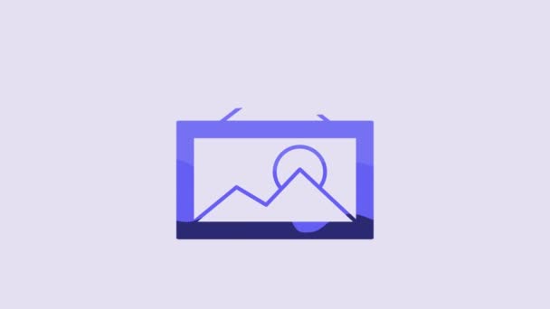 Blue Picture Icon Isolated Purple Background Video Motion Graphic Animation — Video