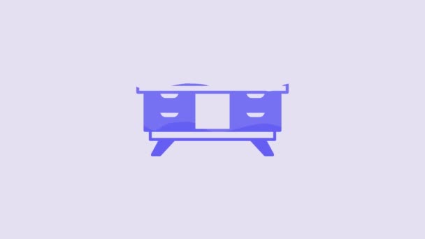 Blue Table Stand Icon Isolated Purple Background Video Motion Graphic — Vídeos de Stock