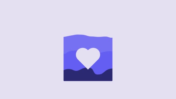 Μπλε Τσάντα Αγορών Εικονίδιο Καρδιά Απομονώνονται Μωβ Φόντο Ψώνια Τσάντα — Αρχείο Βίντεο