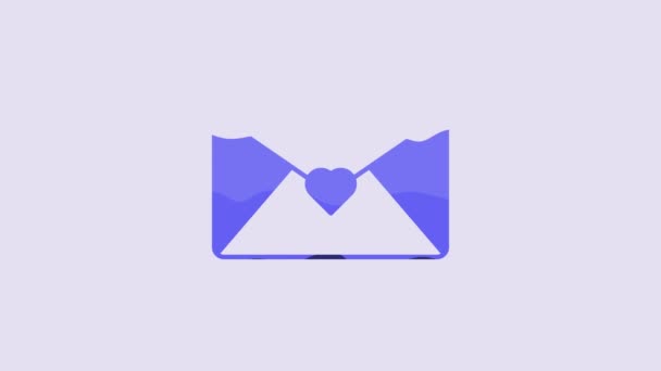 Blauwe Envelop Met Valentijn Hart Pictogram Geïsoleerd Paarse Achtergrond Boodschap — Stockvideo