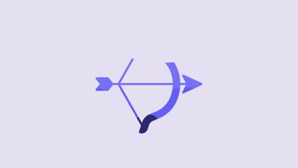 蓝色弓和箭的图标孤立在紫色的背景 丘比特象征 爱的标志 情人节快乐 4K视频运动图形动画 — 图库视频影像