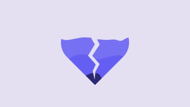 Blue Broken Heart Divorce Icon Isolated Purple Background Love Symbol — Stockvideo
