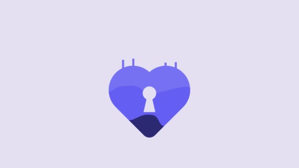 Blue Castle Shape Heart Icon Isolated Purple Background Locked Heart — Stok Video