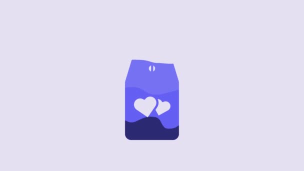 青紫色の背景にハートアイコンが孤立しているのを邪魔しないでください ホテルのドアの危険タグ 4Kビデオモーショングラフィックアニメーション — ストック動画