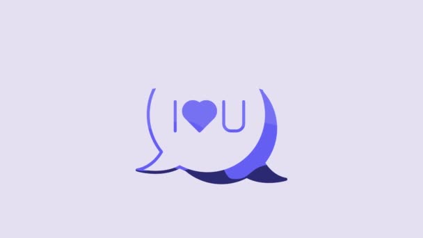 Blue Speech Bubble Text Love You Icon Isolated Purple Background — Stockvideo
