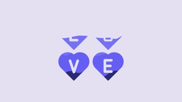蓝色的爱的文字图标孤立在紫色的背景 情人节贺卡模板 4K视频运动图形动画 — 图库视频影像