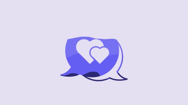 紫色の背景に隔離された音声バブルアイコン内のブルーハート ハッピーバレンタインデー 4Kビデオモーショングラフィックアニメーション — ストック動画