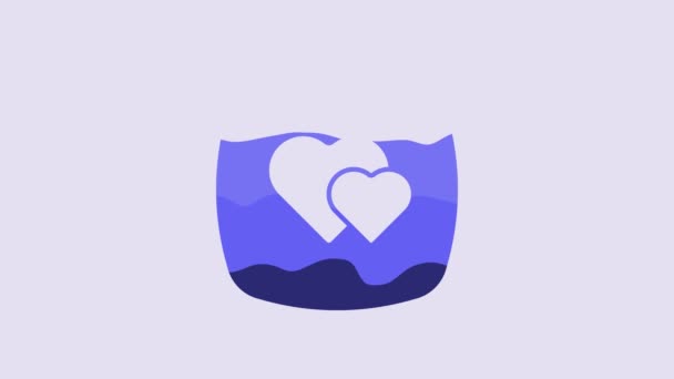 Blue Heart Icon Isolated Purple Background Romantic Symbol Linked Join — Stockvideo