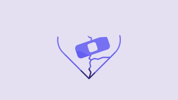 Блакитне Зцілення Розбите Серце Або Ікона Розлучення Ізольована Пурпуровому Тлі — стокове відео
