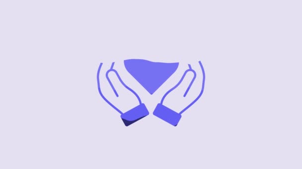 Blue Heart Hand Icon Isolated Purple Background Hand Giving Love — Wideo stockowe