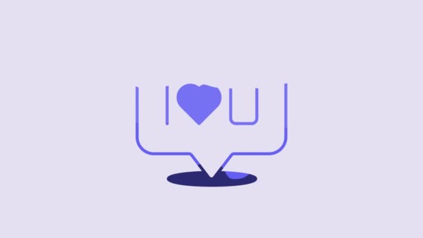 Blue Speech Bubble Text Love You Icon Isolated Purple Background — Stok video