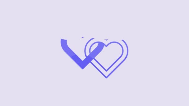 Icona Blue Two Linked Hearts Isolata Sfondo Viola Simbolo Romantico — Video Stock