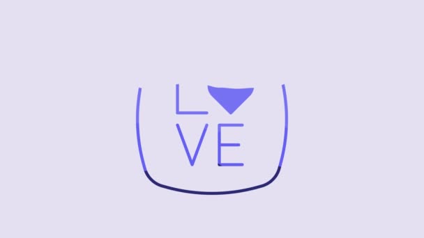 Icono Texto Amor Azul Aislado Sobre Fondo Púrpura Plantilla Tarjeta — Vídeo de stock