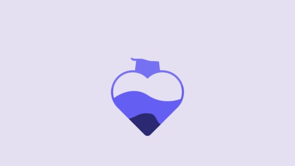 Блакитна Пляшка Іконою Любого Зілля Ізольована Фіолетовому Фоні Щасливого Валентинів — стокове відео