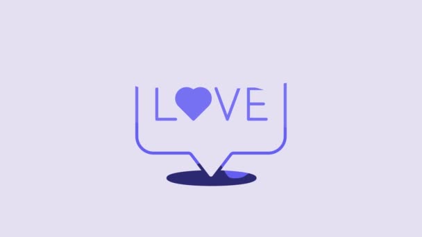 Blue Love Icona Testo Isolato Sfondo Viola Modello Biglietto Auguri — Video Stock