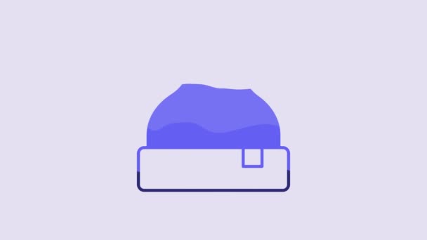 Blue Beanie Hat Icon Isolated Purple Background Video Motion Graphic — Stock Video