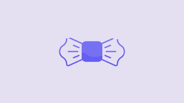 紫色の背景に隔離された青の蝶ネクタイアイコン 4Kビデオモーショングラフィックアニメーション — ストック動画