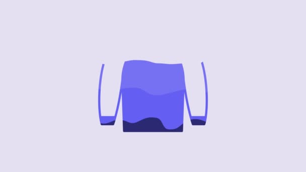 蓝色毛衣图标隔离在紫色背景 滑翔机图标 汗衫标志 4K视频运动图形动画 — 图库视频影像