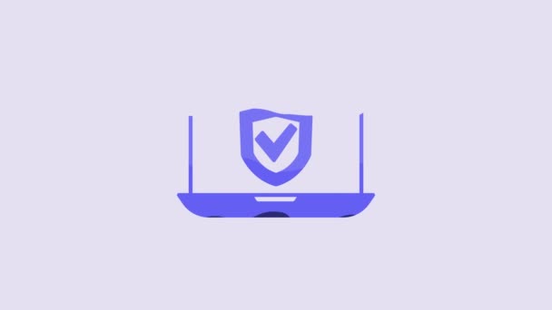 Blue Insurance Online Icon Isolated Purple Background Security Safety Protection — Vídeo de Stock