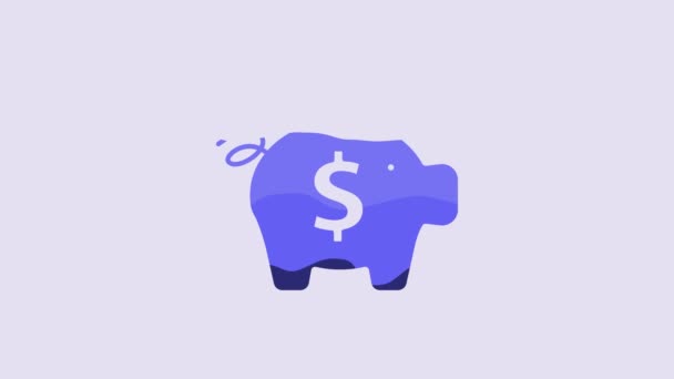 Ikona Blue Piggy Bank Odizolowana Fioletowym Tle Ikona Oszczędzania Lub — Wideo stockowe