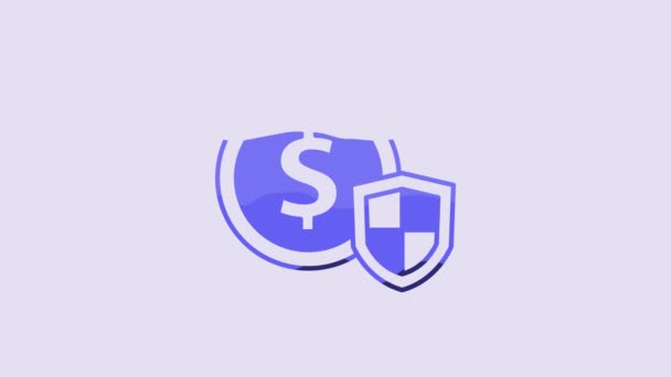 Dinero Azul Con Icono Escudo Aislado Sobre Fondo Púrpura Concepto — Vídeo de stock