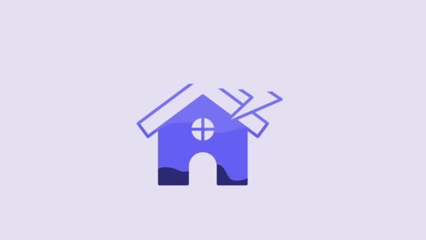 Blue House Lightning Icon Isolated Purple Background House Thunderbolt House — 图库视频影像