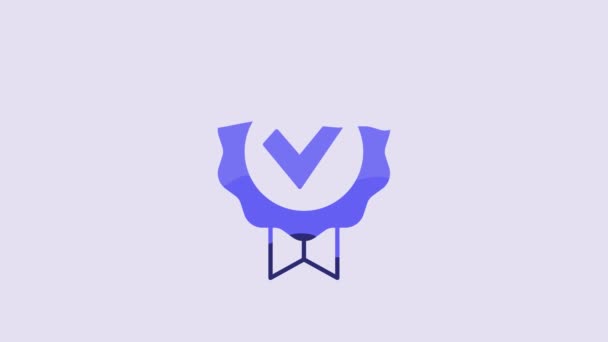 Blue Approved Certified Medal Check Mark Icon Isolated Purple Background — Video Stock