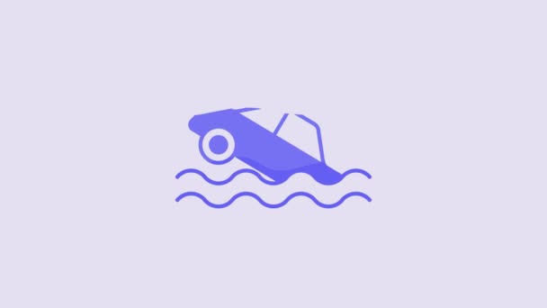 Ikona Modrého Povodňového Vozu Izolovaná Fialovém Pozadí Pojištění Koncept Povodňové — Stock video