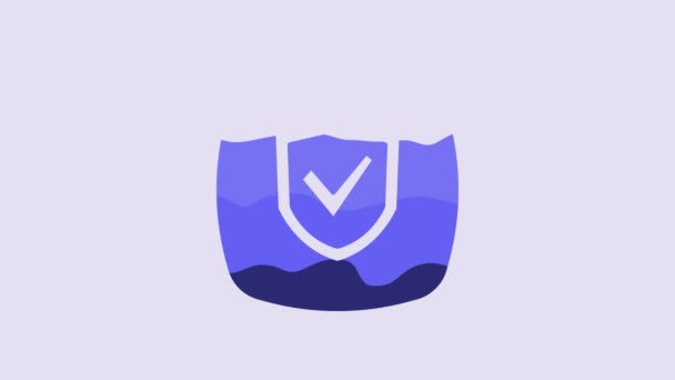 蓝色盾牌图标隔离在紫色背景 保险概念 守卫标志 隐私概念 4K视频运动图形动画 — 图库视频影像