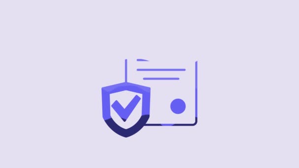 Blue Contract Shield Icon Isolated Purple Background Insurance Concept Security — Stock video