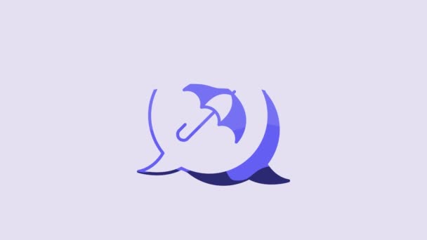 Blue Umbrella Icon Isolated Purple Background Insurance Concept Waterproof Icon — Stockvideo
