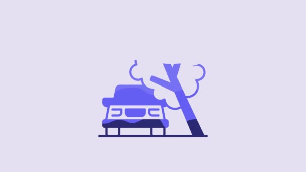 Blue Car Damaged Fallen Tree Icon Isolated Purple Background Auto — Wideo stockowe