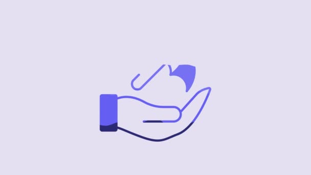 Blue Umbrella Hand Icon Isolated Purple Background Insurance Concept Waterproof — Vídeos de Stock