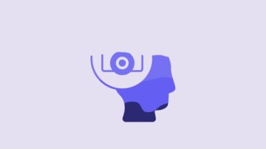 Blue Photo camera icon isolated on purple background. Foto camera. Digital photography. 4K Video motion graphic animation.