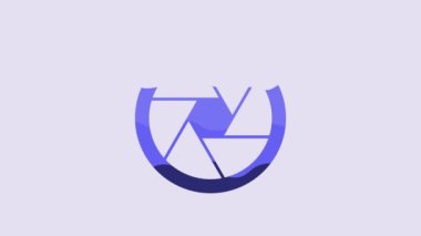 Blue Camera shutter icon isolated on purple background. 4K Video motion graphic animation.