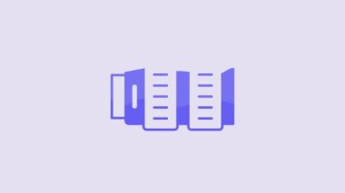 Blue Camera photo lens icon isolated on purple background. 4K Video motion graphic animation.