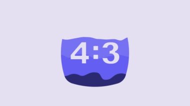 Blue Photo frame 4-3 icon isolated on purple background. 4-3 photo size. Camera sensor size. 4K Video motion graphic animation.