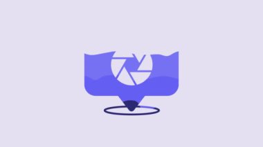 Blue Camera shutter icon isolated on purple background. 4K Video motion graphic animation.