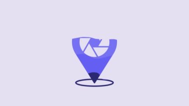 Blue Camera shutter icon isolated on purple background. 4K Video motion graphic animation.