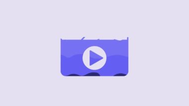 Blue Movie clapper icon isolated on purple background. Film clapper board. Clapperboard sign. Cinema production or media industry. 4K Video motion graphic animation.