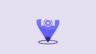 Blue Photo camera icon isolated on purple background. Foto camera. Digital photography. 4K Video motion graphic animation.