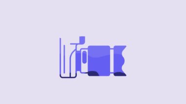 Blue Photo camera icon isolated on purple background. Foto camera. Digital photography. 4K Video motion graphic animation.